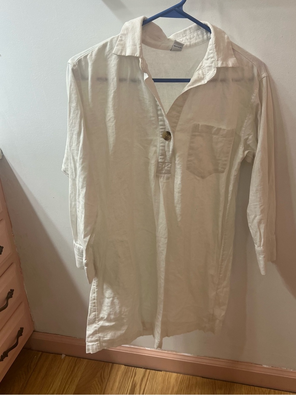 Old Navy White Linen Rayon Blend Button-Front Collared Top